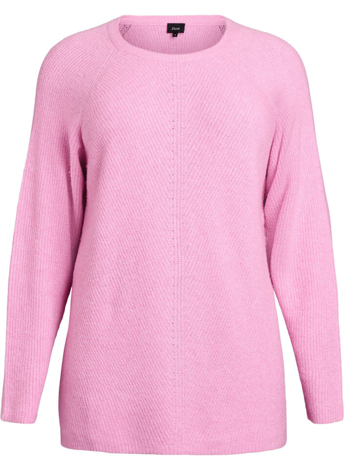 Knitted jumper with a diagonal pattern and raglan sleeves, Pink, Packshot image number 0