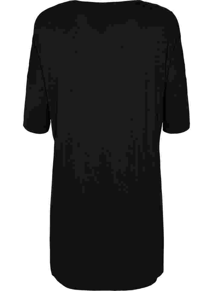Jersey dress in viscose with 3/4 sleeves, Black, Packshot image number 1
