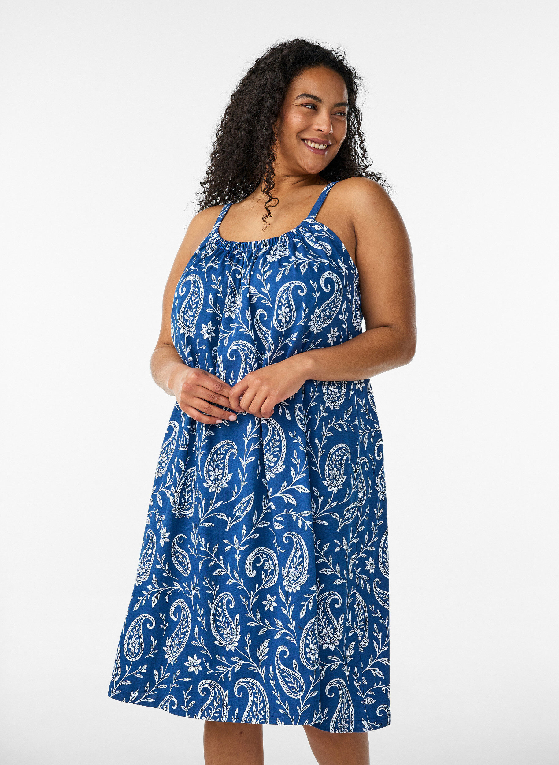ZizzifashionKnee-length strap dress in organic cotton, Blue, Model image number 0