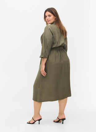 Viscose wrap dress with 3/4 sleeves, Dusty Olive, Model image number 1