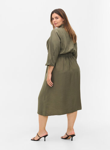 Viscose wrap dress with 3/4 sleeves, Dusty Olive, Model image number 1