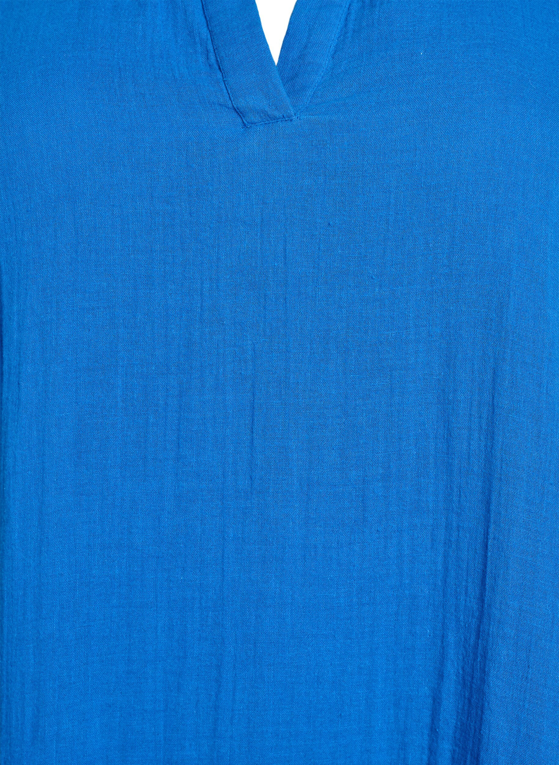 ZizzifashionShort A-line dress in cotton muslin, Blue, Packshot image number 2