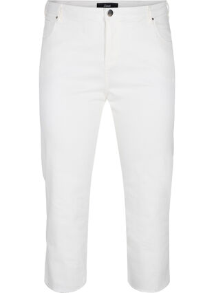 7/8 jeans with raw hems and high waist, White, Packshot image number 0