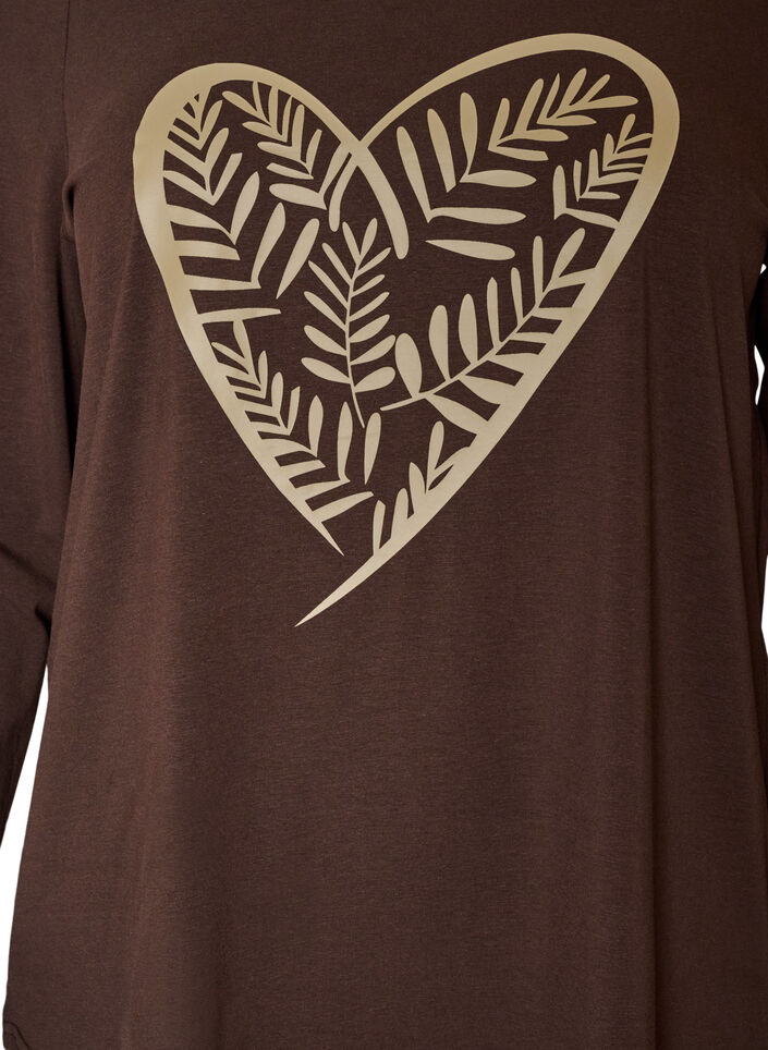 Cotton pyjama top with heart print, Brown, Packshot image number 2
