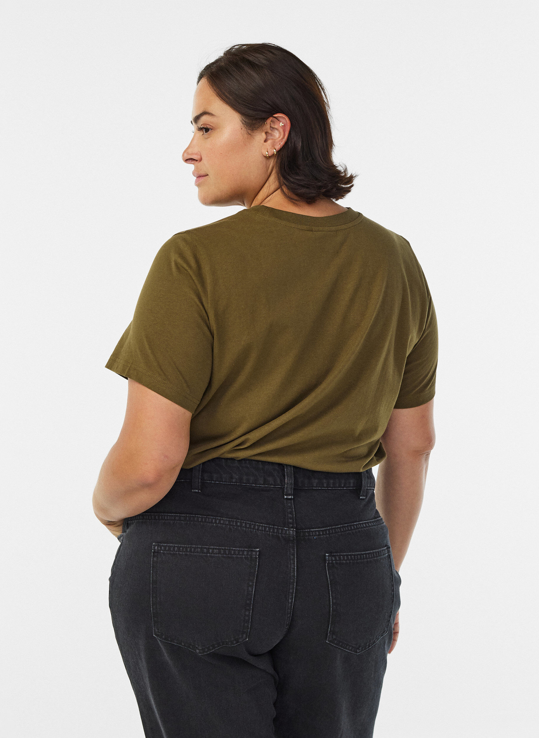 ZizzifashionBasic cotton T-shirt with round neck, Green, Model image number 2