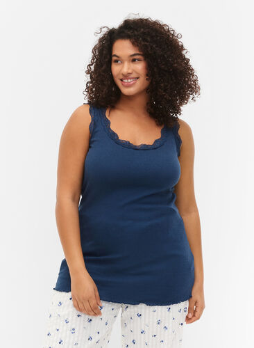 Top with lace trim, Insignia Blue, Model image number 0