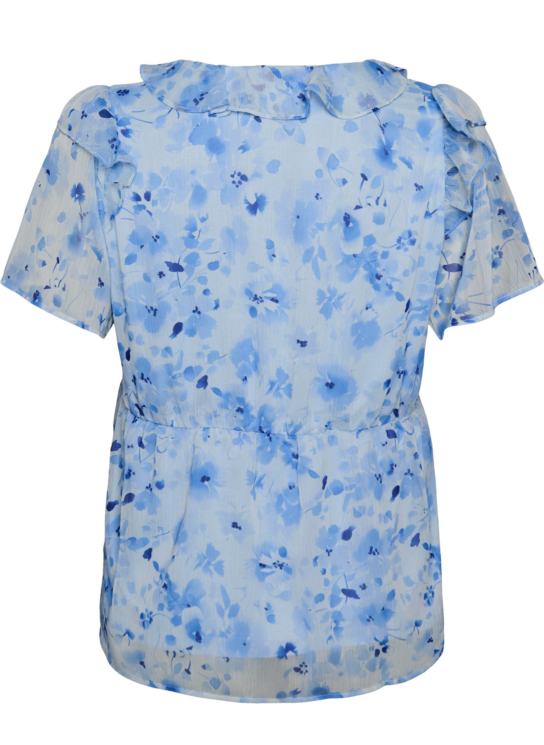 Zizzifashion Floral blouse with a frill collar and peplum effect, Blue, Packshot image number 1