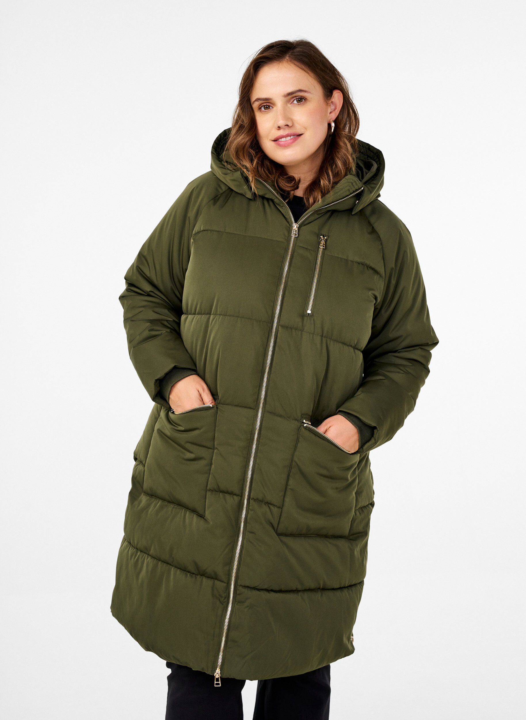 Zizzifashion Puffer coat with hood, Green, Model image number 0