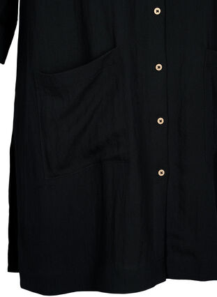 Long viscose shirt with pockets and 3/4 sleeves, Black, Packshot image number 3