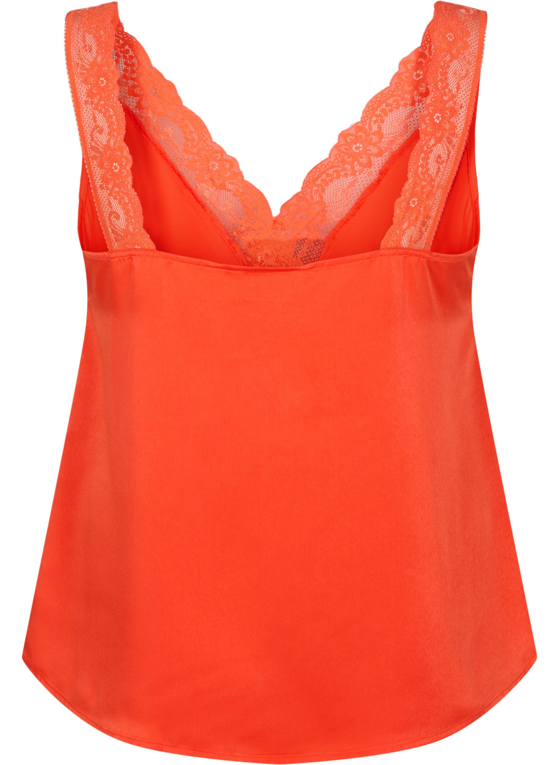 Zizzifashion FLASH - Top with v-neck and lace edge, Orange.com, Packshot image number 1