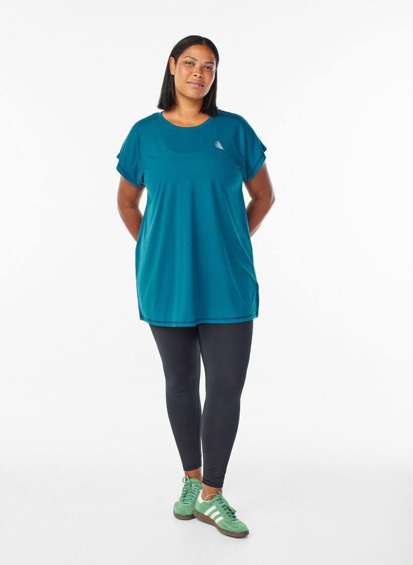 Long workout T-shirt, Petrol, Model image number 1