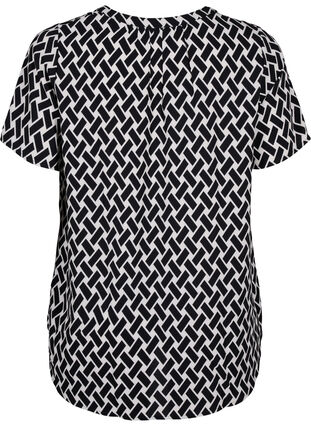 Blouse with short sleeves and v-neck, Black Graphic AOP, Packshot image number 1