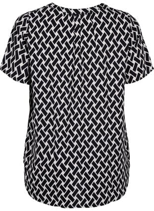 Blouse with short sleeves and v-neck, Black Graphic AOP, Packshot image number 1