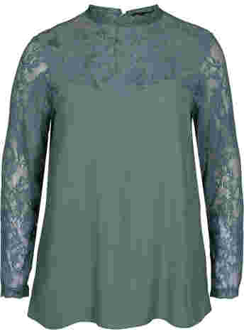 Long-sleeved viscose blouse with lace