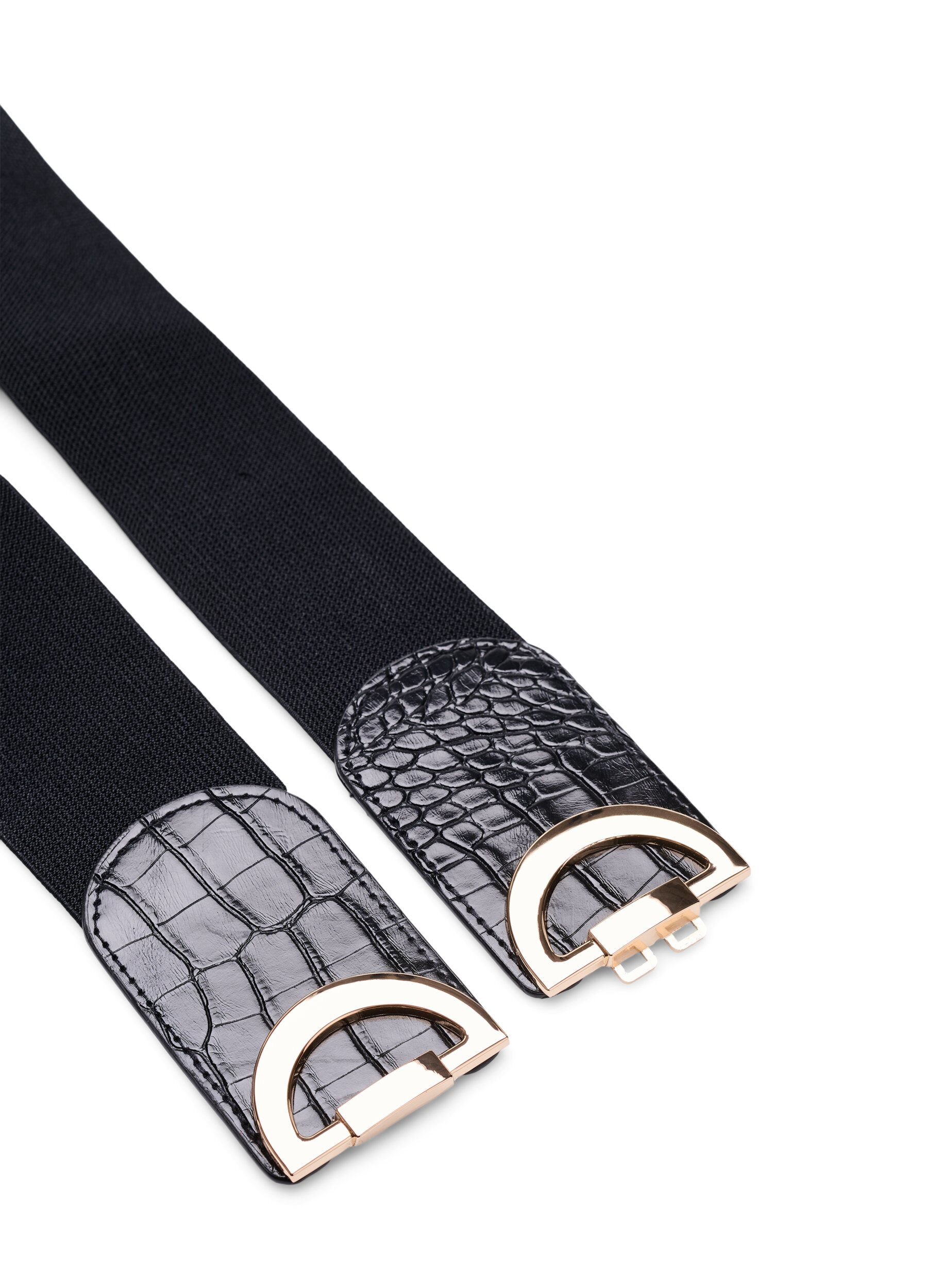 Zizzifashion Elastic waist belt with gold-colored buckle, Black, Packshot image number 2