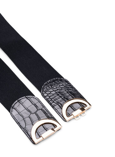 Elastic waist belt with gold-colored buckle, Black, Packshot image number 2