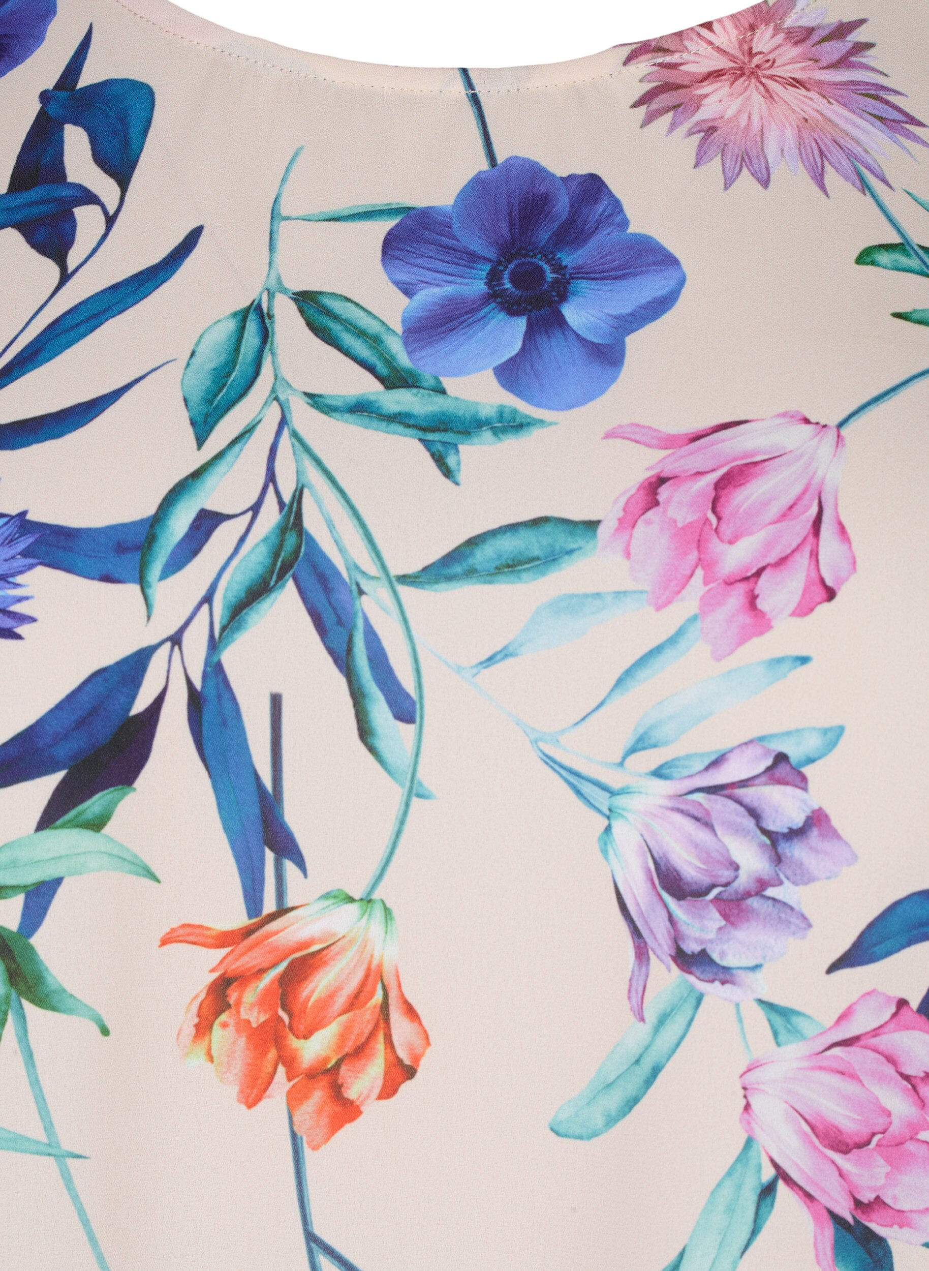 Zizzifashion Floral blouse with smocking, Blue, Packshot image number 2