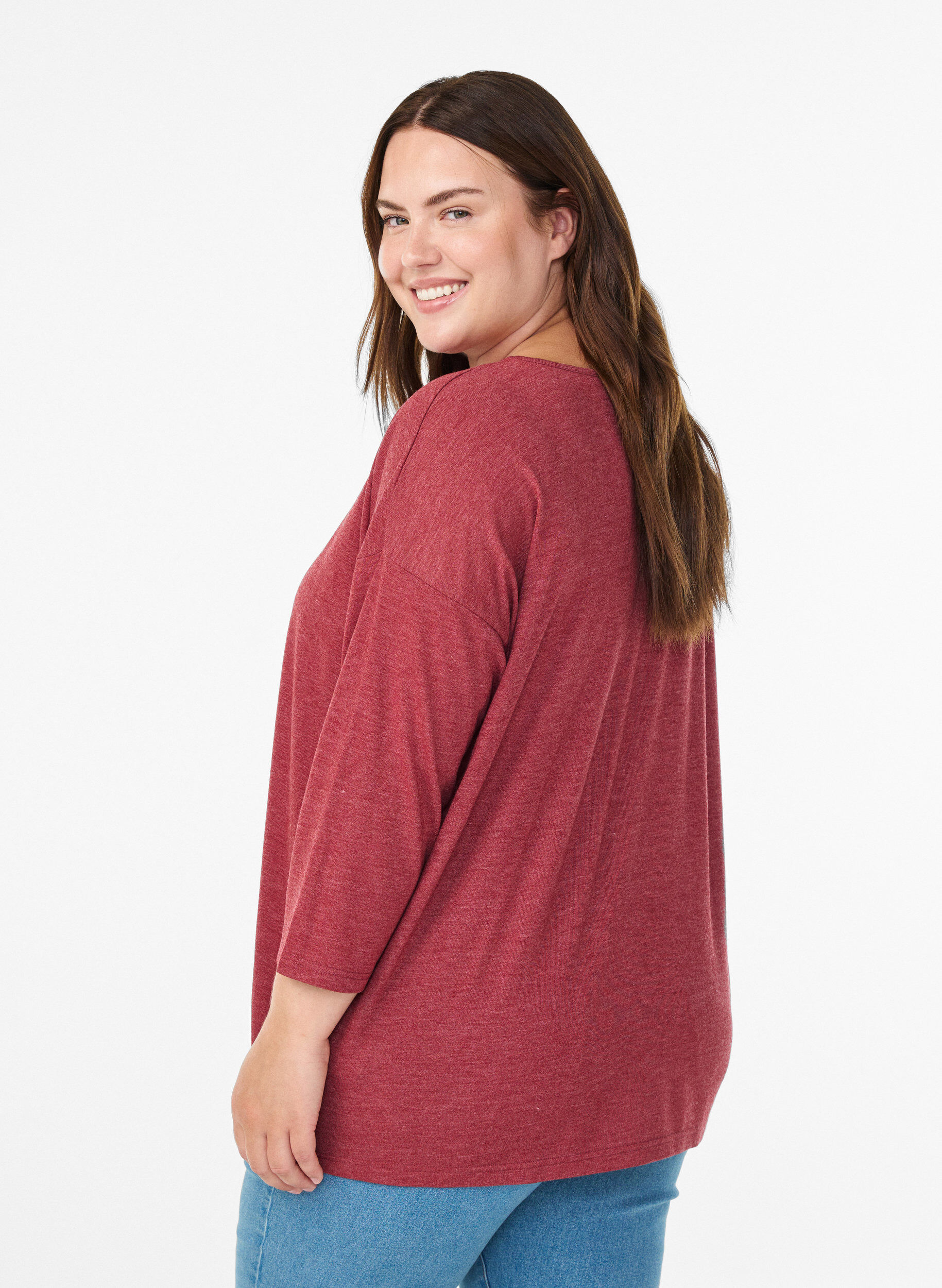 ZizzifashionJersey blouse with 3/4 sleeves, Red, Model image number 2