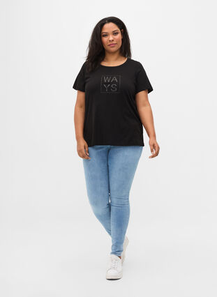 Short-sleeved cotton t-shirt with a print, Black WAYS, Model image number 2