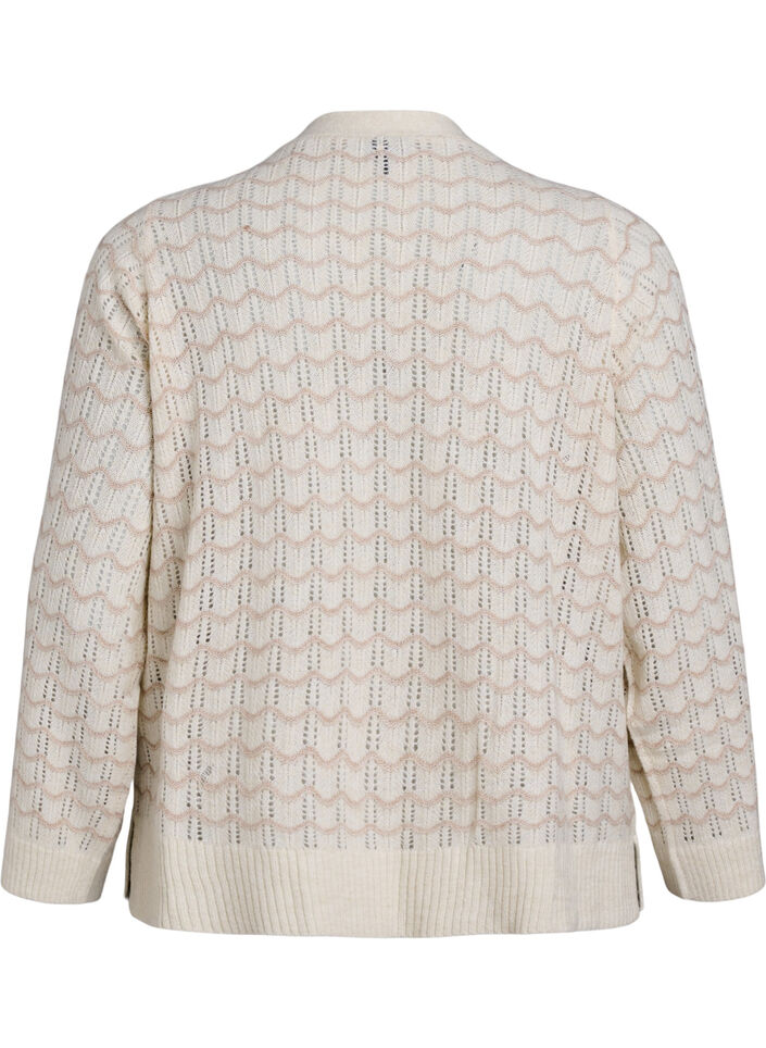Knitted cardigan with an openwork pattern and wavy lines, Birch w. Simply T., Packshot image number 1