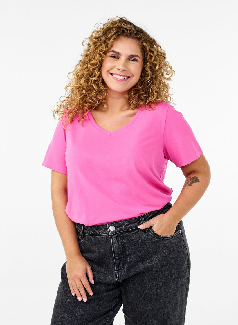 Basic plain cotton t-shirt, Pink, Model image number 0