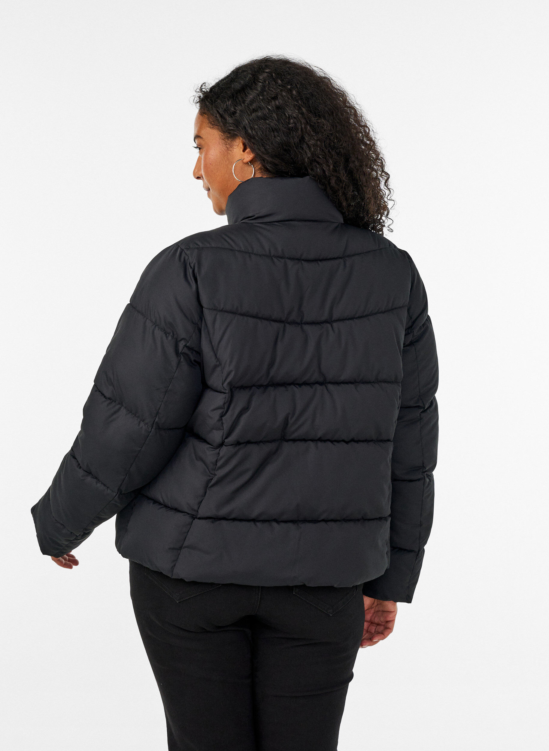 ZizzifashionShort puffer jacket with a high collar, Black, Model image number 2