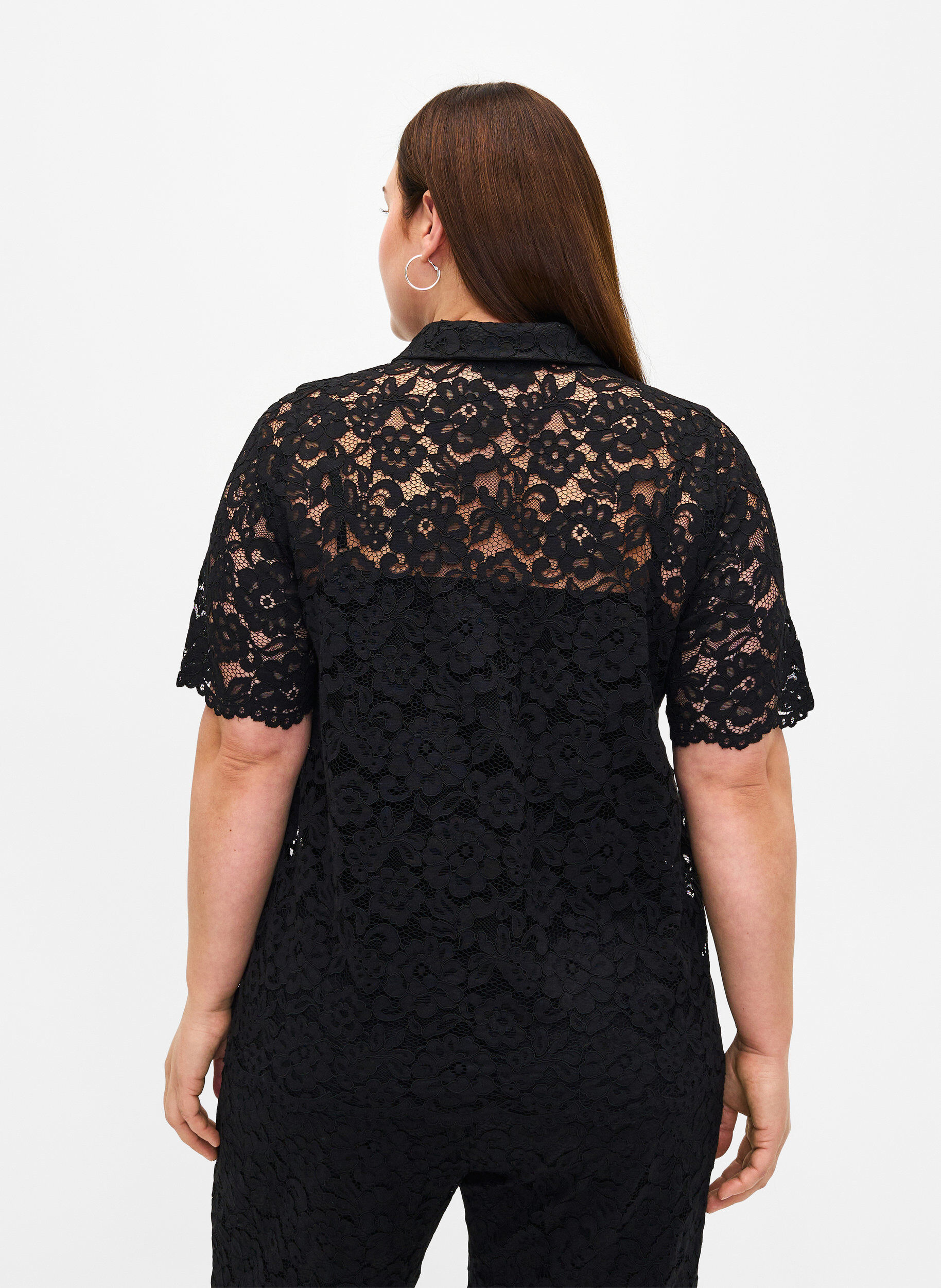 Zizzifashion Lace shirt with short sleeves, Black, Model image number 1