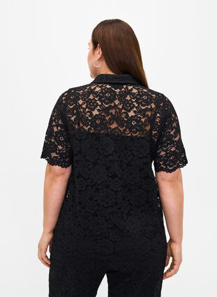 Lace shirt with short sleeves, Black, Model image number 1