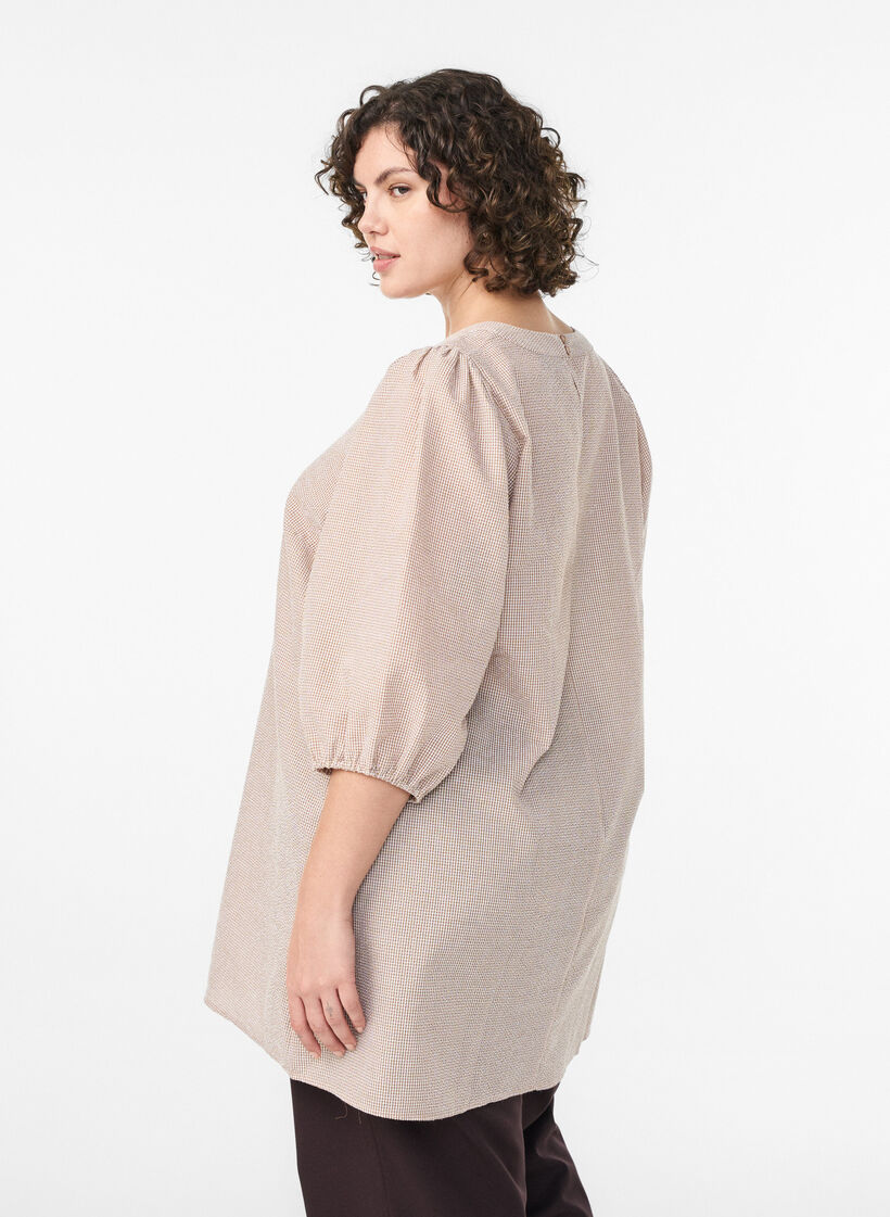 Tunic with A-line shape and short balloon sleeves, Beige, Model image number 2