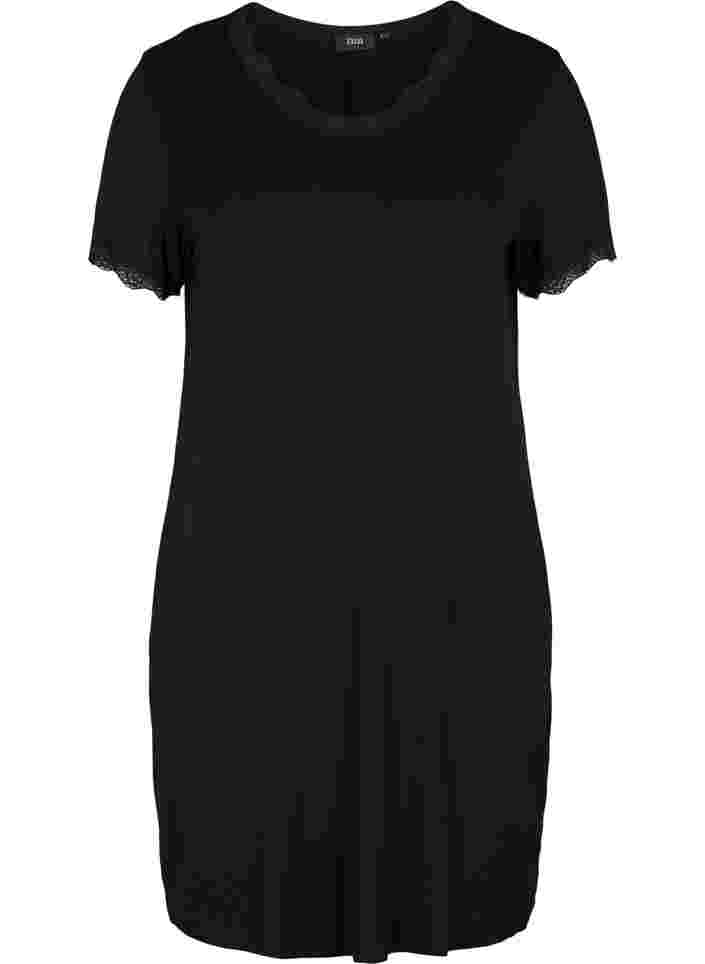 Short-sleeved night dress in viscose, Black, Packshot image number 0