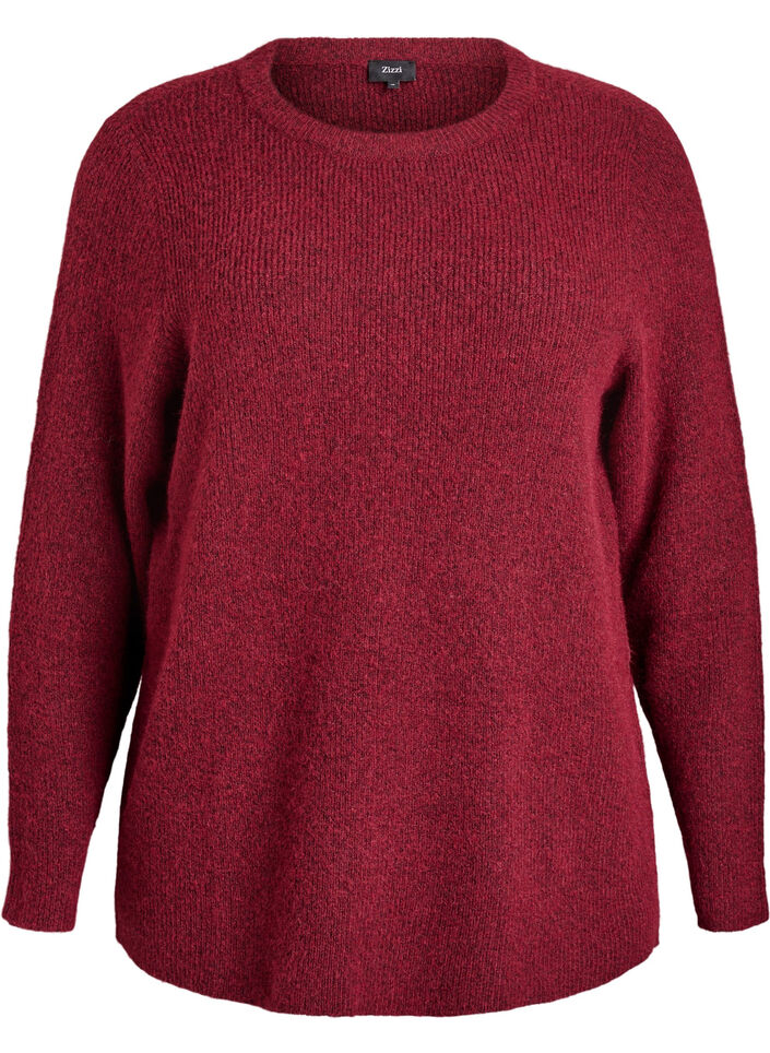 Melange knit blouse with round neck, Red, Packshot image number 0