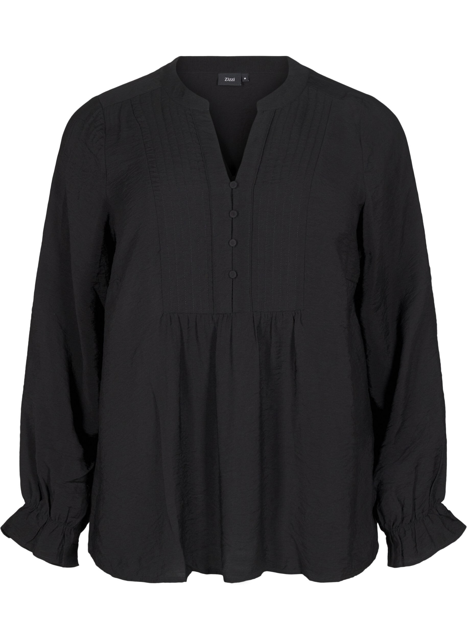 Zizzifashion Long-sleeved blouse with a V-neck, Black, Packshot image number 0