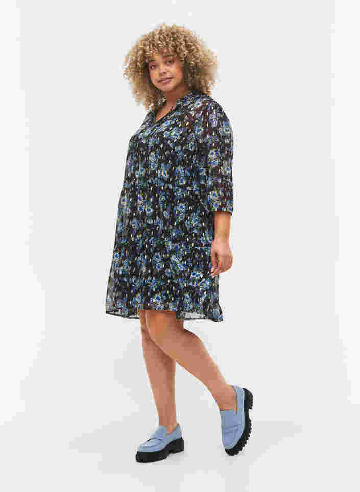 Tunic with floral print and lurex, Blue Ditzy Flower, Model image number 2