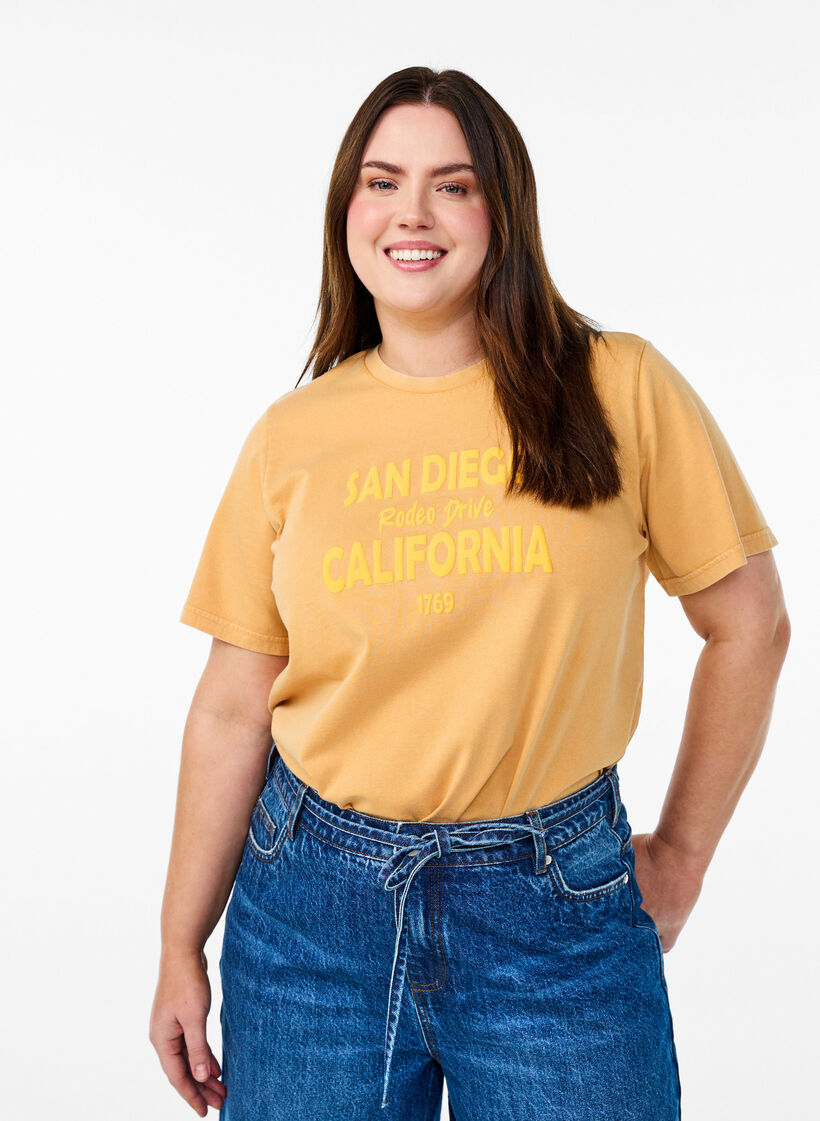 T-shirt in organic cotton with a cool print, Yellow, Model image number 0