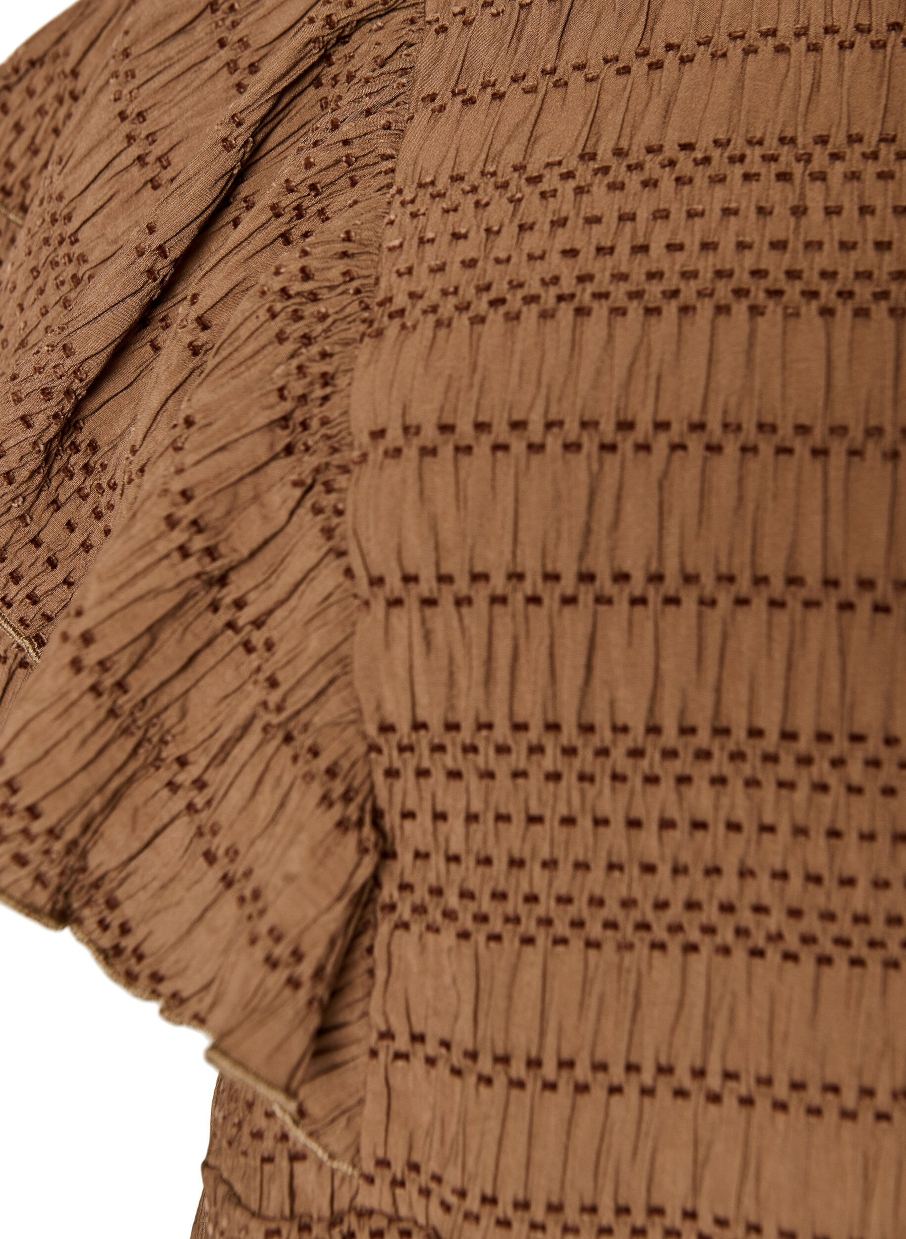 ZizzifashionBlouse with smocked texture and ruffle sleeves, Brown, Packshot image number 2