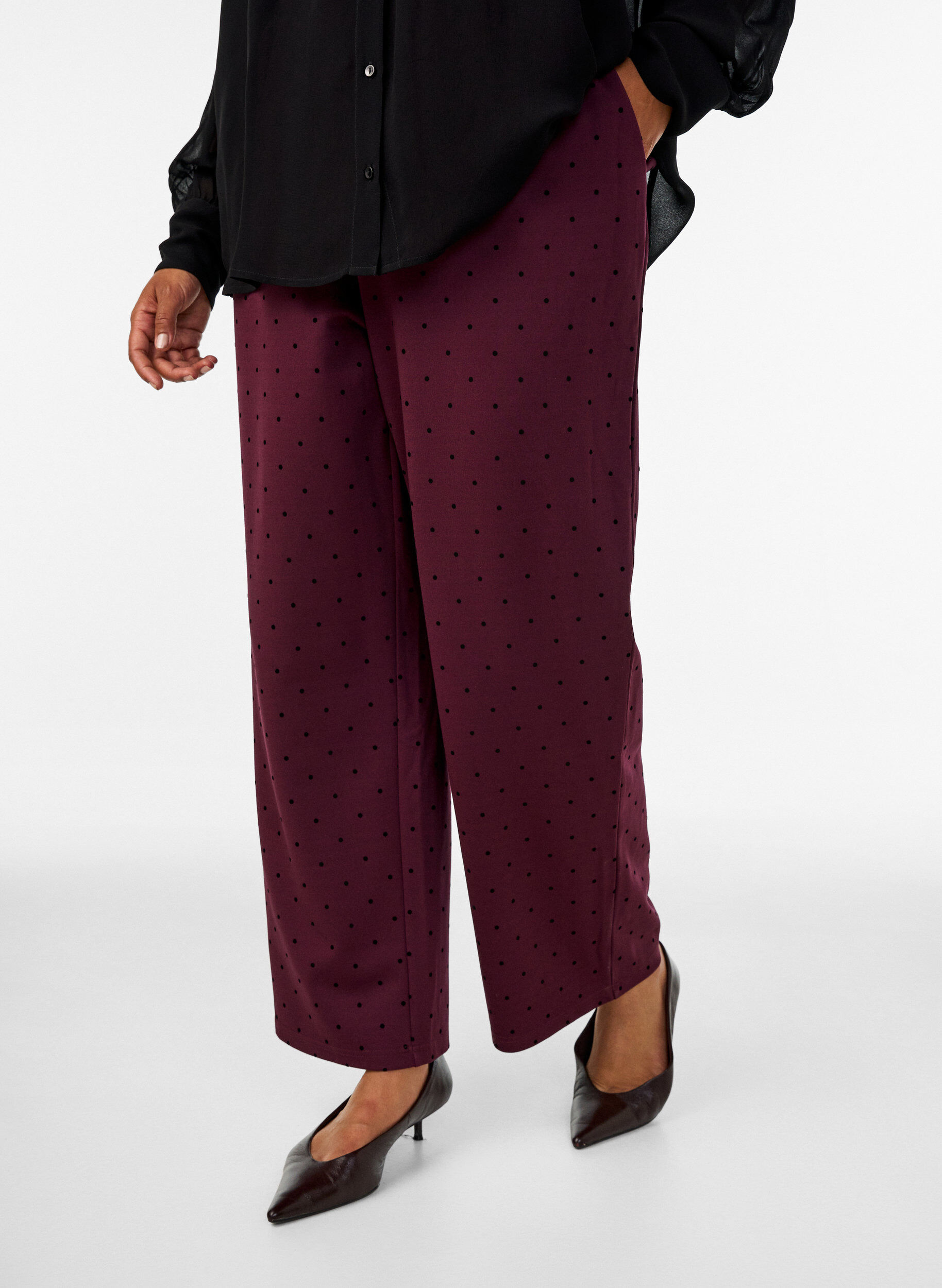 ZizzifashionSpotted trousers with a high waist and straight legs, Red, Model image number 2