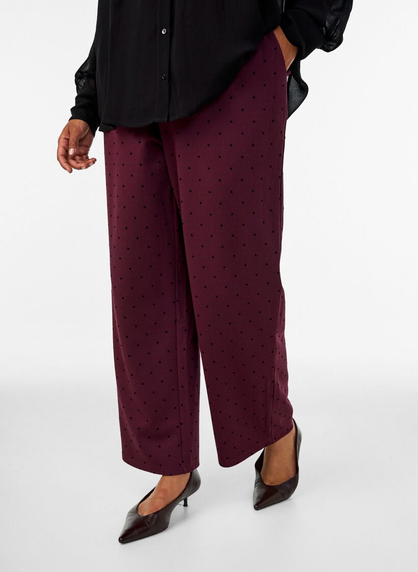 Spotted trousers with a high waist and straight legs, Red, Model image number 2