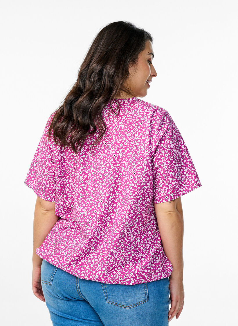Cotton blouse with print and short sleeves, Purple, Model image number 2