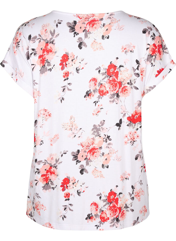 Floral viscose blouse with short sleeves, White AOP flower, Packshot image number 1