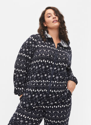Christmas jumpsuit with hood, Night Sky/White AOP, Model image number 0