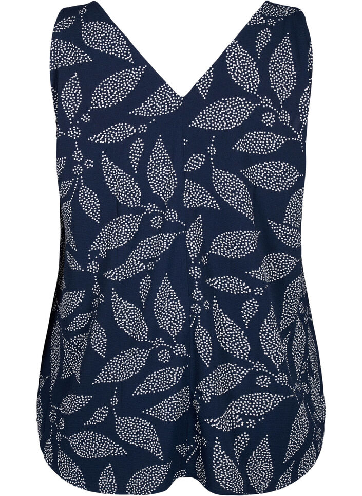 Printed top with V-neck, Navy B. w. Dot Leaf, Packshot image number 1