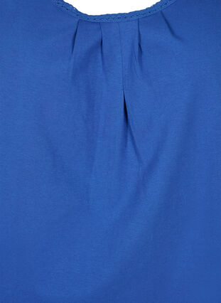 Cotton top with rounded neckline and lace trim, Dazzling Blue, Packshot image number 2