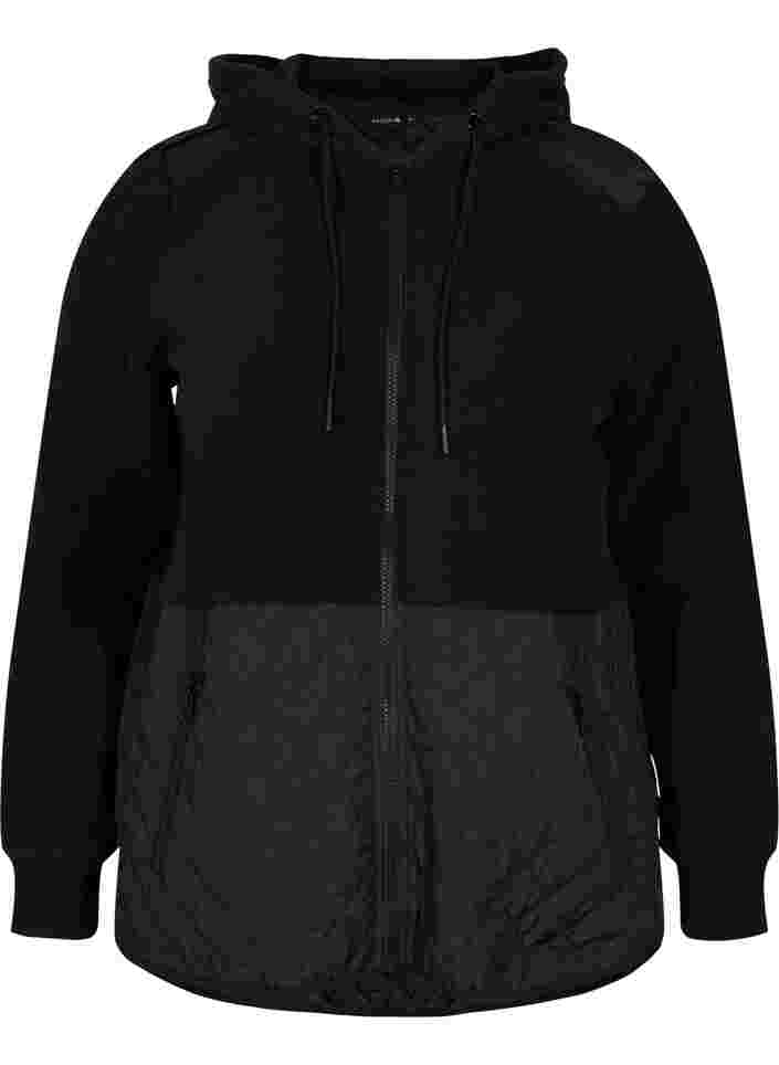 Sports jacket in teddy and quilted fabric, Black, Packshot