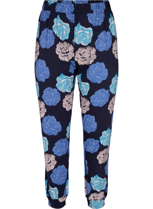 Cotton night trousers with floral print, Blue Flower, Packshot image number 0