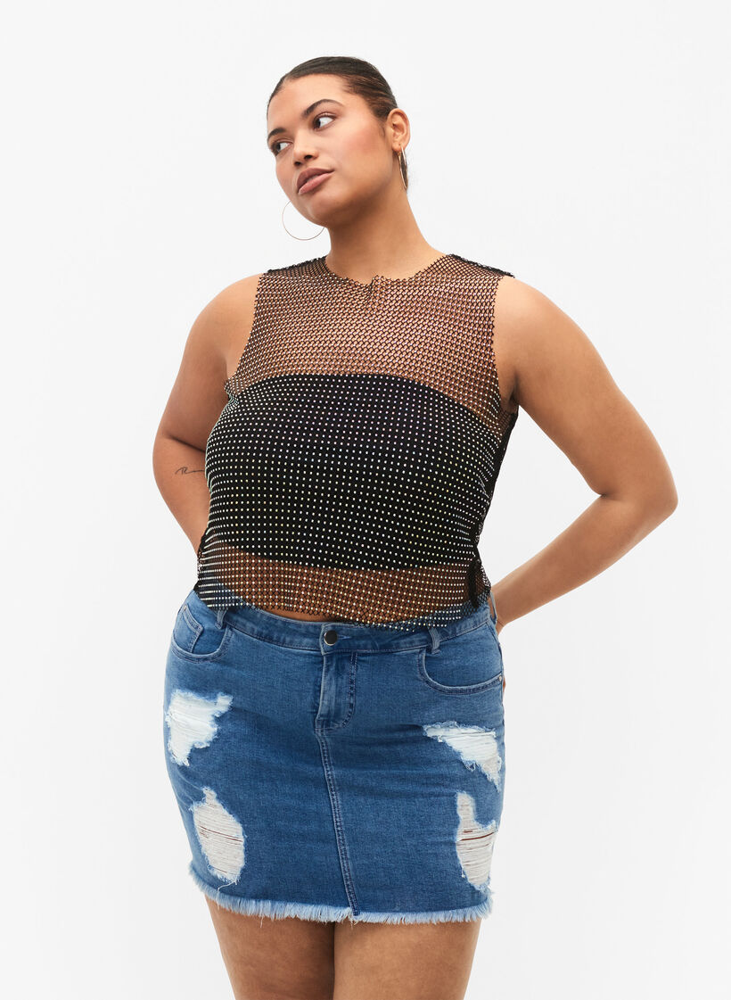 Tight ripped denim skirt, Blue denim, Model image number 0