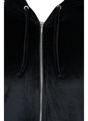 Velour cardigan with zipper and hood, Black, Packshot image number 2