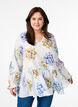 Pleated tunic with long sleeves and floral print, White, Model image number 0