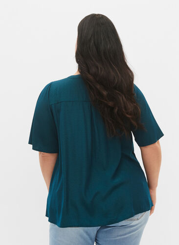 Short-sleeved shirt with dotted pattern, Deep Teal, Model image number 1