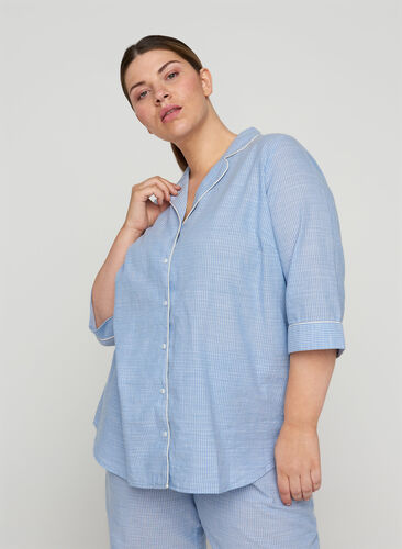 Striped nightshirt in cotton, White/Blue Stripe, Model image number 0