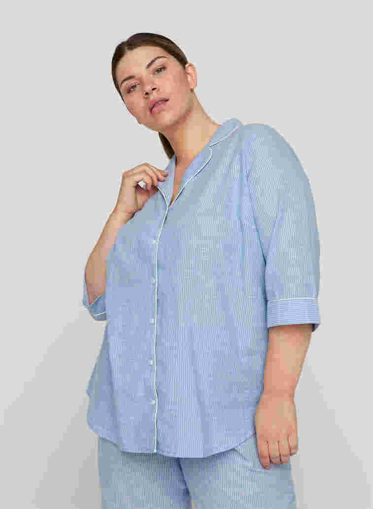 Striped nightshirt in cotton, White/Blue Stripe, Model image number 0